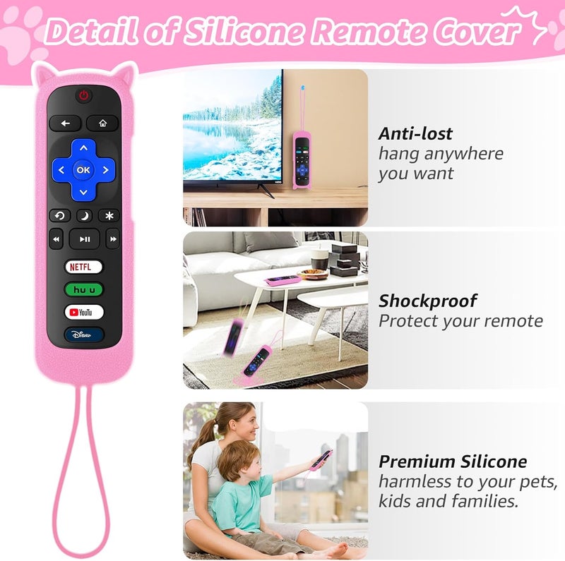 SOTATOO Replacement Remote Control for Roku TV with Pink Soft Protective Case(Glow in The Dark), Universal Remote for TCL Roku/Hisense Roku/Onn Roku/Sharp Roku/Element Roku/Philips Roku Smart TVs - Image 5